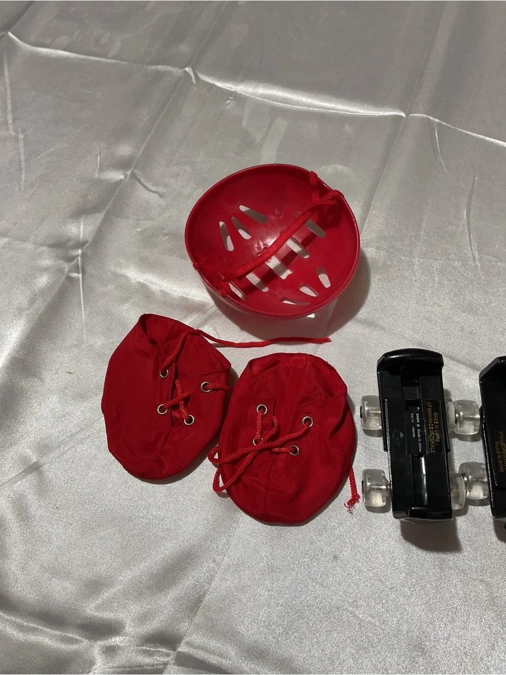 Build-A-Bear Red Helmet with Matching Red Skate Covers and Roller Bases